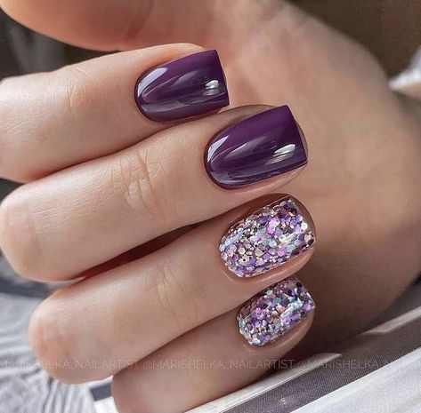 Purple Nails Dipping Powder, Bridesmaid Nails, Purple Gel Nails, Best Nail Designs, Quick Nail Art, Bridesmaids Nails, Dark Nail, Nail Designs Ideas, Quick Nail