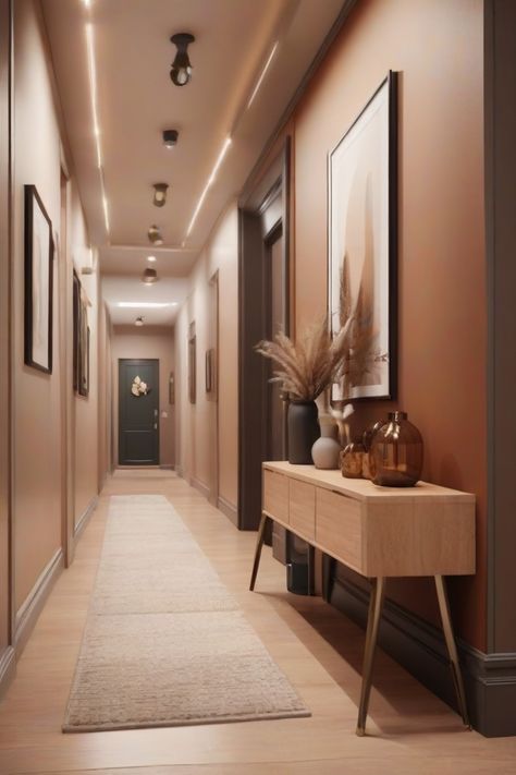 Find out creative hallway accessories that elevate your space and provide a warm welcome.#HallwayAccessories #ChicDecor #WarmWelcome #InteriorInspo Cosy Hallway Ideas, Hallway Accessories, Apartment Hallway Decor, Pink Striped Walls, Beige Hallway, Comfy Space, Corridor Design, Striped Walls, Entrance Interior