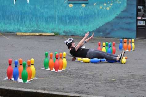 Human Bowling by LaValle PDX, via Flickr Human Bowling, Empty Parking Lot, Wooden Games, Bowling Pins, Girls Camp, Bowling Ball, Parking Lot, A Well, Bumper Sticker