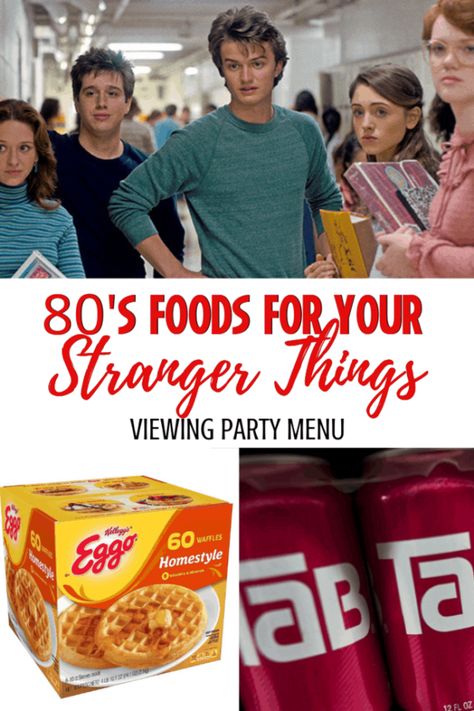 The 80s were amazing- even the foods! If you're planning a Stranger Things watching party, you'll want to add these foods from the 1980s to your list! Including, of course. Leggo Eggo Waffles. #strangerthings #1980s #80s #partymenus #strangerthingsparty Snacks From The 80s, Stranger Things Dinner Ideas, Food For 80s Theme Party, 80s Inspired Party Food, 80s Appetizers, Stranger Things Snacks Ideas, Stranger Things Food Recipes, 1980s Food Recipes, 80s Theme Charcuterie Board