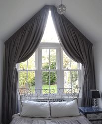 Apex windows Long Curtains Bedroom, Loft Curtains, Curtains For Arched Windows, Cabin Curtains, Shaped Windows, Loft Room, Pool Rooms, Contemporary Floor, Attic Rooms