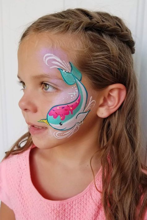 Dolphin Face Paint, Mermaid Face Paint, Paint Ocean, Princess Face Painting, Animal Face Paintings, Professional Face Paint, Cheek Art, Girl Face Painting, Face Painting Tutorials