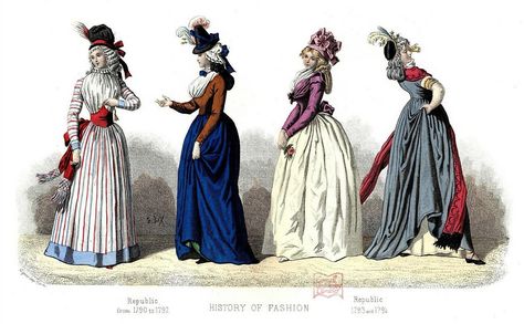 Lulu Central: Fashion through the ages 1700's and 1800's French Revolution Fashion, 1790s Fashion, French Costume, Culture Fashion, French Outfit, 18th Century Fashion, French Revolution, Fashion Plates, Historical Fashion