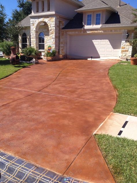 Exterior Concrete Stains and Designs-Austin, TX. Artcrete Designs | Artcrete Designs Exterior Stained Concrete, Orange Concrete, Concrete Stains, Acid Concrete, Pool Decking, Concrete Stain, Colorful Patio, Acid Stain, Concrete Pool