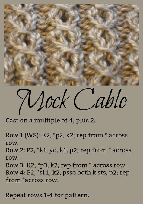 Cable Knit Stitches, Knit Cable Pattern Stitches, Faux Cable Knit Stitch, Simple Cable Knit Pattern, Mock Cable Stitch Knitting, Mock Cable Knitting Pattern, Mock Cable Stitch, Braid Cable Knit Pattern, Knit Stitch Patterns Cables