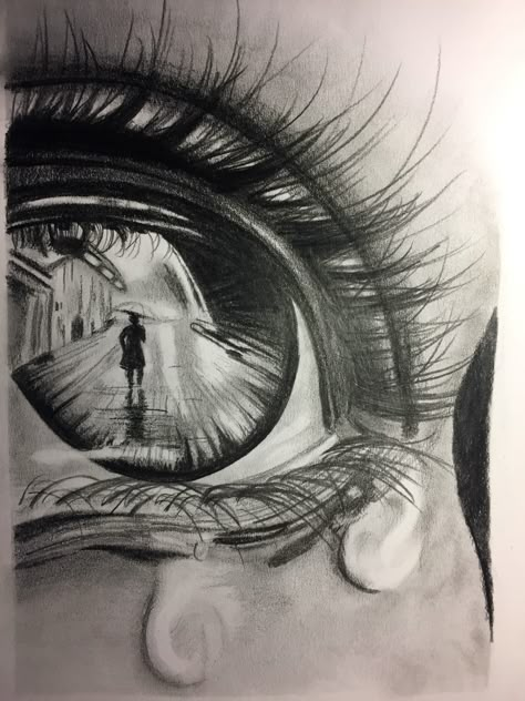 Tears in her eye sketch Eye Drawing Abstract, Tearing Eyes Drawing, Eye Tear Drawing, Beautiful Drawings With Meaning, Eye With Tear, How To Draw Tears, Reflection Drawing, Beautiful Pencil Drawings, Eye Movement