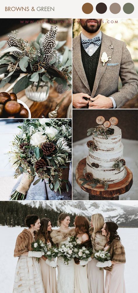 Forest Green Winter Wedding Theme, November Green Wedding, Boho Chic Winter Wedding, Colors For Winter Wedding, Beige Winter Wedding, Neutral Winter Wedding Colors, Dark Green And Neutral Wedding, Winter Wedding Pallet Colors, February Wedding Colors Rustic