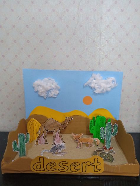 Animal Diorama Habitats, Desert Habitat Project, Desert Diorama Ideas For Kids, Desert Diorama Projects, Desert Habitat Projects For Kids, Animal Diorama, Desert Diorama, Diy Projects For School, Dingo Dog