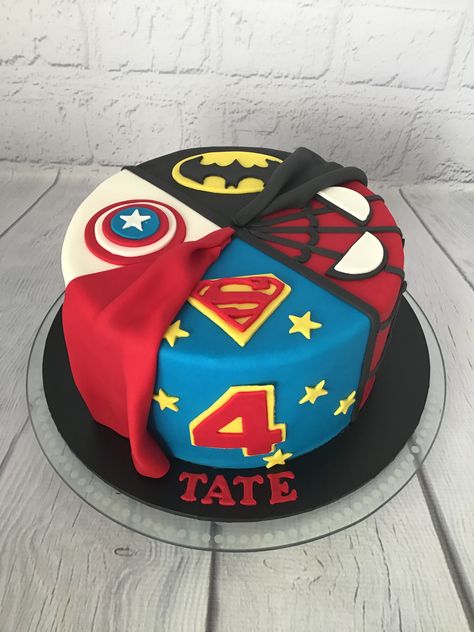 Superhero Party Cake, Super Hero Theme Cake, Superhero Cakes For Boys, Birthday Cake 4th Boy, Super Hero Cake Ideas, Avengers Birthday Cake Buttercream, 6 Year Boy Birthday Party Ideas, Birthday Cake For 6 Year Boy, Super Hero Birthday Cake For Boys