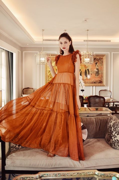 Dress Overlay, Orange Outfit, Overlay Dress, Wedding Guest Outfit Summer, French Seam, Layer Dress, Silk Maxi Dress, Sheer Chiffon, Guest Outfit