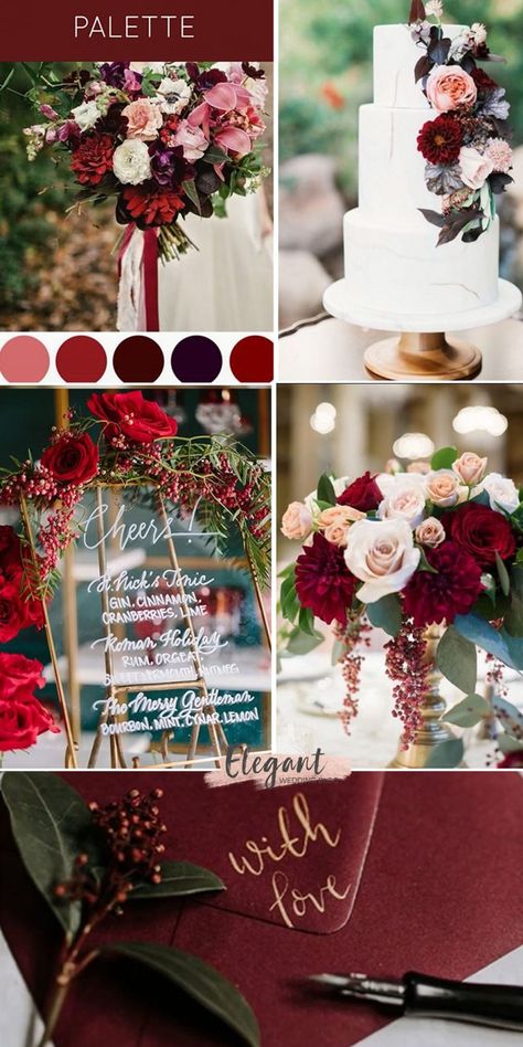 November Wedding Centerpieces, Burgundy Wedding Ideas, November Wedding Colors, Burgundy Wedding Colors, Popular Wedding Colors, Red Wedding Theme, Fall Wedding Ideas, Rustic Autumn, Winter Wedding Colors