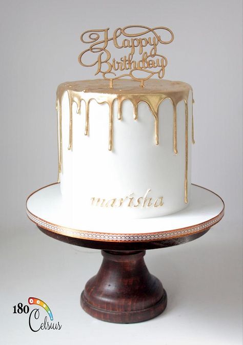 Golden Birthday Cake Ideas, Drip Cake Tutorial, 24th Birthday Cake, Golden Birthday Cakes, Golden Cake, Gold Birthday Cake, 21st Cake, Birthday Cake For Him, Elegant Birthday Cakes