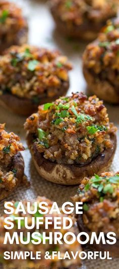 Sausage Stuffed Mushrooms - Simple, Flavorful appetizer that is incredibly savory and delicious. This is truely a WOW appetizer dish that makes a splash on holiday appetizer trays #appetizer #mushrooms #stuffedmushrooms #sidedish Best Stuffed Mushroom Recipes, Thanksgiving Stuffed Mushrooms, Stuffed Mushroom Ideas, 2024 Appetizers, Football Munchies, Sausage Stuffed Mushrooms Easy, Appetizer Cocktail, Mushroom Tart, Mushroom Appetizers