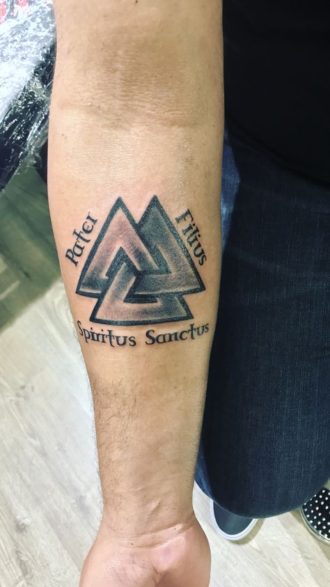 Holy Trinity Triangle. Pater, Filius, Spiritu Sanctus Holy Trinity Tattoo, Trinity Tattoo, Holy Trinity, Triangle Tattoo, Tattoo Ideas, Tattoos