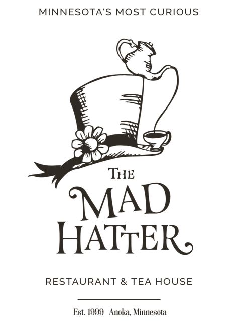 Mad-Hatter-Anoka-Restaurant-Tea-House-Wedding-Venue-MN-Logo-New Mad Hatter House, Chicken Restaurant Logos, Mad Hat, The Mad Hatter, Beautiful Logos Design, Restaurant Logo Design, Beautiful Logos, Mad Hatter Tea, Mad Hatter Tea Party