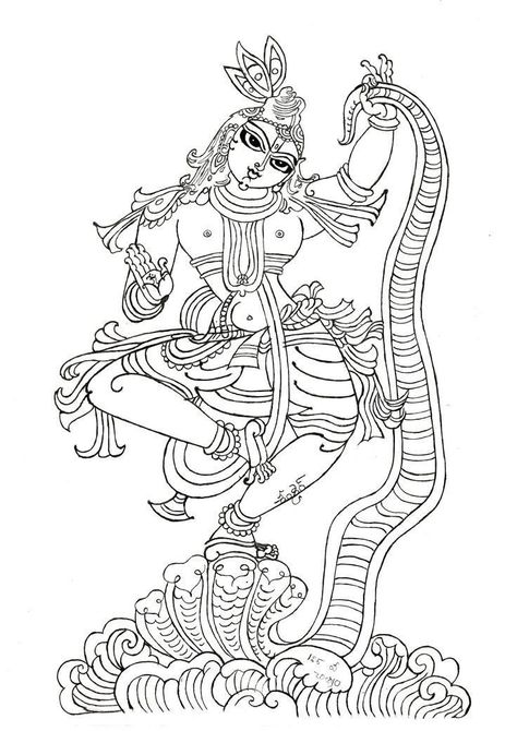 Krishna Ji Drawing, Mysore Painting, Indian Traditional Paintings, Fineliner Art, Ancient Drawings, Kerala Mural Painting, Indian Art Gallery, Lotus Art, Sri Krishna