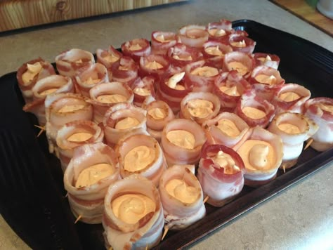 lg_IMG_0914 Bacon Sausage Wraps, Pork Shots In Oven, Pig Shooters Recipe, Pig Shots Appetizer, Smoked Sausage Wrapped In Bacon, Smoked Sausage Finger Food, Sausage Bacon Wraps Appetizers, Piggy Shots, Bacon Wrapped Sausage With Cream Cheese