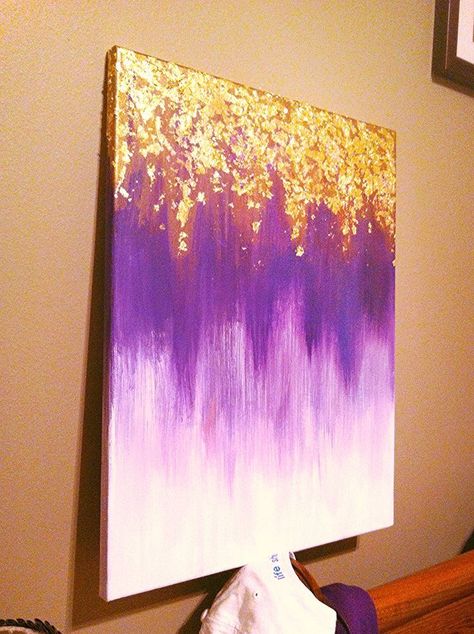 DIY High End Wall Art- Dry brush ombré painting. Start with it dark at the top and drag it downwards, don't add more to the bottom than what is drug there. Then take gold leafing and pat it up top. Rapunzel Eugene, Diy Canvas Art Easy, Glitter Wall Art, Diy Wand, Diy Ombre, Glitter Wall, Dry Brush, Hand Painted Walls, Malbec