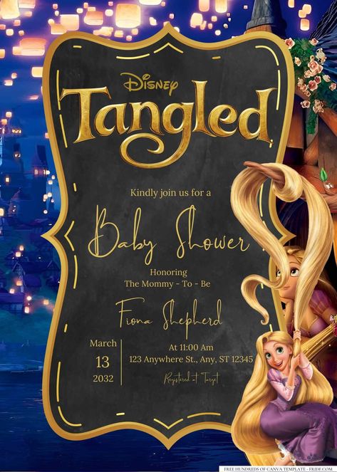 Rapunzel Baby Shower Ideas, Tangled Baby Shower Ideas, Tangled Theme, Baby Shower Invitaciones, Disney Tangled, Girl Baby Shower, Baby Birthday, Baby Shower Invitation, Baby Shower Themes