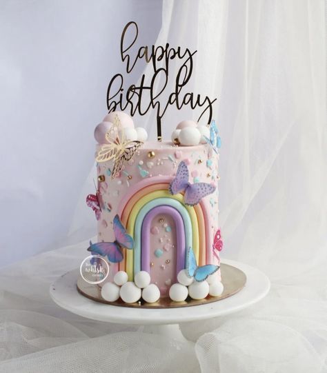 Butterfly Unicorn Cake, Rainbow And Butterfly Cake, Rainbow Fairy Cake, Butterfly Cake Ideas For Kids, Rainbow Butterfly Cake, Butterfly Theme Cake, Fairy Birthday Cake, Cake Designs For Girl, Twin Birthday Cakes