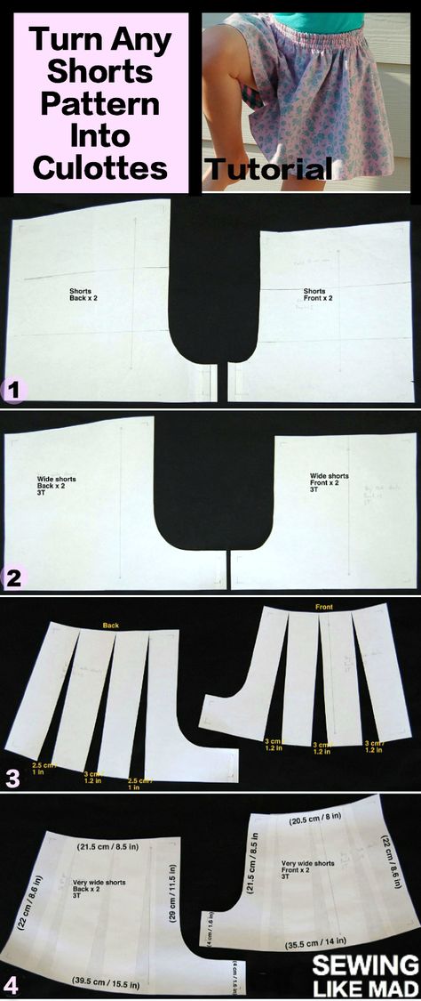 Sewing Like Mad:  Pattern Drafting #tutorial. Turn any shorts pattern into culottes. #sewing Culottes Pattern, Pattern Drafting Tutorials, Sewing Shorts, Sewing Pants, Shorts Pattern, Techniques Couture, Creation Couture, Pattern Drafting, How To Make Clothes