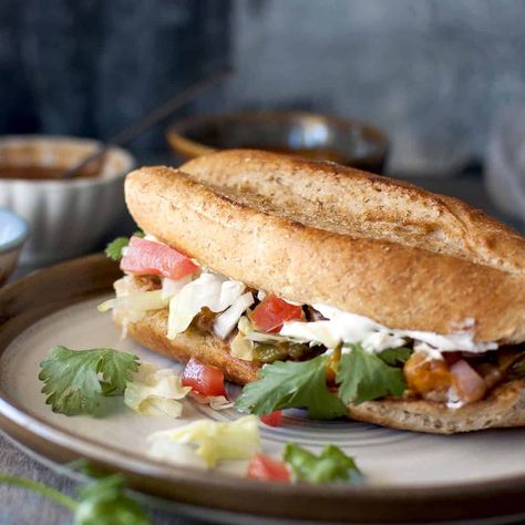 Authentic Mexican Vegetarian Recipes, Wfpb Mexican Recipes, Mexican Sandwich Vegetarian, Vegetarian Tortas Mexican, Mexican Tortas Sandwich, Vegan Tortas Sandwich, Tortas Mexicanas Recipe, Refried Bean Tostada Recipes, Torta Sandwich