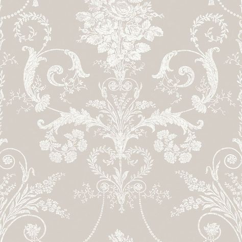 Josette White & Dove Grey Wallpaper | Laura Ashley Wallpaper | Wallpaper It Laura Ashley Josette Wallpaper, French Glamour, Collage Backgrounds, Damask Linen, Damask Design, Linen Wallpaper, Graham & Brown, Damask Wallpaper, White Doves