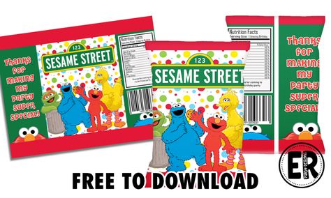 SESAME STREET CHIP BAGS | ellierosepartydesigns.com Elmo Party Favors, Sesame Street Printables, Sesame Street Party Favors, Elmo Birthday Party, Sesame Street Birthday Party, Pokemon Birthday Party, Elmo Party, Sesame Street Party, Mickey Mouse Parties