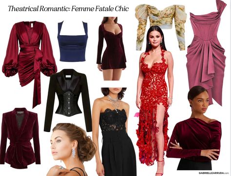 Stumbled onto the kibbe iDS and determined you're a theatrical romantic? This is your ultimate theatrical romantic style guide including theatrical romantic outfit ideas, style guidelines, casual outfits, hair ideas, makeup ideas, theatrical romantic terminology like double curve and kibbe petit. And even a simple explanation of the theatrical romantic aesthetic and body shape. Kibbe theatrical romantic outfits | style | casual | jeans | business casual | body shape | verified celebrity | exampl Romantic Lush Yin Outfits, Ethereal Theatrical Romantic, Romantic Body Shape Outfits, Theatric Romantic Kibbe, Soft Summer Theatrical Romantic, Romantic Body Type Dress, Romantic Style Essence Outfits, Kibbe Romantic Winter, Soft Gamine Vs Theatrical Romantic