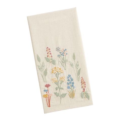 Embroidered with colorful, delicate flowers on a naturaltoned ground, our exclusive tea towel is a handy and charming addition to your kitchen cleanup kit. Made of soft, absorbent cotton and flax, this classic kitchen towel is perfect for wiping down counters and drying dishes. Kitchen World, Floral Kitchen, Flour Sack Kitchen Towels, Dish Rag, Floral Apron, Towel Crafts, Cute Aprons, Classic Kitchen, Towel Kitchen