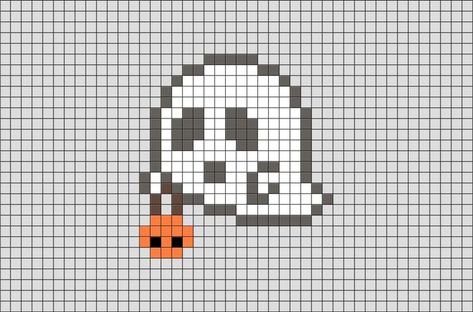 Small Ghost Cross Stitch, Easy Pixel Art Black And White, Ghost Perler Bead Patterns, Pixel Art Pattern Halloween, Perler Bead Ghost, Acnh Halloween Designs, Scary Pixel Art, Pixel Art Ghost, Small Pixel Art Ideas