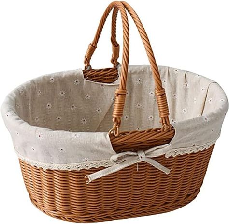 Amazon.com: Imitation Rattan Picnic Basket, Storage Basket, Shopping Basket, Rattan Fruit Basket, Carrying Basket, Artificial Woven, Floral Lined Lace Trim (12, Oval, 1, pb2-1) : Patio, Lawn & Garden Empty Gift Baskets, Picnic Gifts, Weaving For Kids, Picnic Baskets, Wicker Picnic Basket, Basket With Handle, Decorative Basket, Woven Baskets Storage, Basket Storage