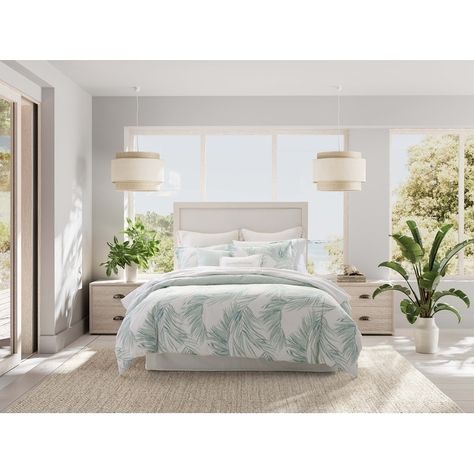 Tommy Bahama Canyon Palms Green Cotton 5 Piece Comforter Set - Bed Bath & Beyond - 37169629 Tommy Bahama Decor, Bedding Set Green, Space Pillow, Ruffle Quilt, Dec Pillows, Tommy Bahama Home, Comforter Bedding, Top Of Bed, Sham Bedding