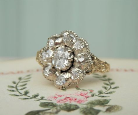 Antique Georgian Daisy Cluster Ring Independent Assessment - Etsy Floral Diamond Ring, Rose Bud, Professional Jewelry, Hand Model, Antique Boxes, Small Rose, Wedding Wishes, Modern Round, Diamond Cluster Ring