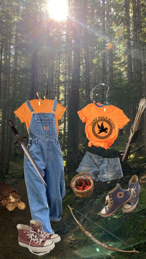 #pjo #percyjackson #hoo #chb #camphalfblood #outfitinspo #inspo #vibes #summer #percyjacksonandtheolympians #forest #campingaesthetic #fitinspo #cute #fantasy #fyp Forest Aesthetic Outfit, Percy Jackson Costume, Bookworm Clothes, Percy Jackson Cosplay, Percy Jackson Party, Cabin Outfit, Percy Jackson Outfits, Duo Halloween Costumes, Percy Jackson Art