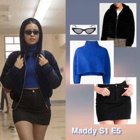 Maddy Euphoria Outfits, Euphoria Fits, Euphoria Outfits Party, Black Crop Jacket, Maddy Euphoria, Euphoria Outfits, Euphoria Clothing, Cutout Pants, Embellished Hoodie