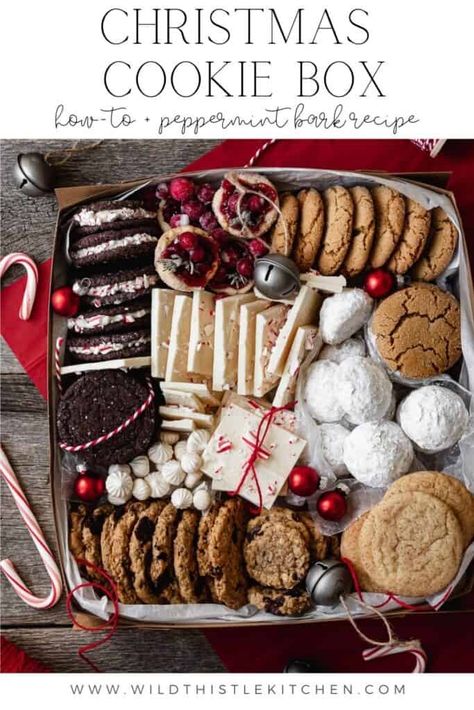 Cookie Box Arrangement, Christmas Cookie Assortment Gift Ideas, Christmas Cookie Tray Diy, Christmas Dessert For Neighbors, Cookie Trays For Christmas, Christmas Treats Gift Box Ideas, Cookie Board Christmas, Christmas Food Boxes Gift Ideas, Christmas Cookie Box Gift