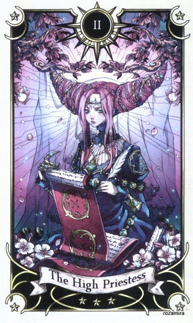 The High Priestess - Card from Mystical Manga Tarot Deck Mystical Manga Tarot, Kartu Tarot, Tarot Card Art, Tarot Card Spreads, Tarot Board, The High Priestess, Oracle Tarot, Tarot Cards Art, High Priestess