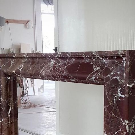 Red Marble Fireplace, Marble Moulding, Rosso Marble, Rosso Levanto Marble, Modern Electric Fireplace, Fireplace Mantel Designs, Marble Fireplace Mantel, Stone Fireplaces, Marble Furniture