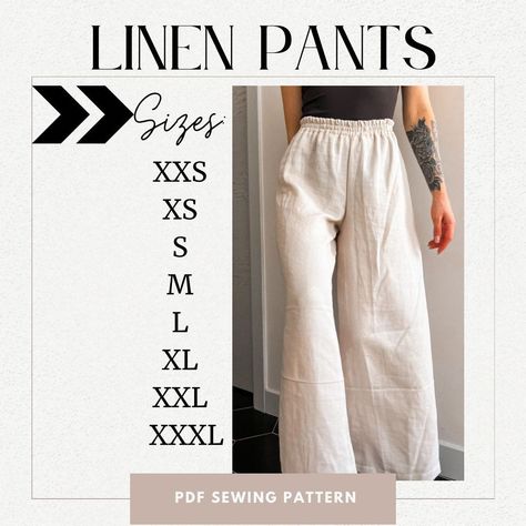 PDF Sewing Pattern, Wide Leg Trousers, Pleated Pants, High Waisted, Palazzo Pants, Linen pants, Bohemian Pants, Easy sewing pattern Linen Pants For Big Stomachs Sew, High Waist Pattern Pants, Free Elastic Waist Pants Sewing Pattern, Trouser Pants Pattern Free, Pattern For Linen Pants, Wide Leg Pants Pattern Drafting, Patterns For Linen Pants, Womens Pants Pattern Free, Wide Leg High Waist Pants Pattern