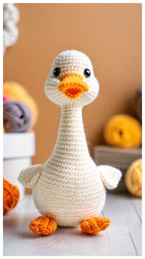 Amigurumi Goose Rattle Free Crochet Pattern Goose Amigurumi Free Crochet, Goose Knitting Pattern, Crochet Duck Pattern Free, Amigurumi Duck Free Pattern, Goose Crochet, Goose Craft, Crochet Goose, Stuffed Crochet, Crochet Stuffies