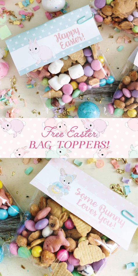 We've created these darling Easter bag toppers for you! Fill up bags with our yummy Bunny Bait Trail Mix & top off with these bag toppers for the sweetest Easter basket treat! || Live Sweet Easter Bag Toppers, Bunny Bait, Easter Egg Holder, Easter Bags, Easter Printables Free, Some Bunny Loves You, Easter Toys, Bag Topper, Bag Toppers