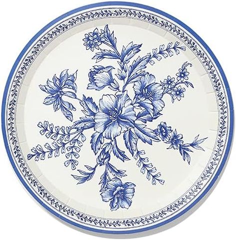 Amazon.com: Coterie Blue Floral Paper Plates (Set of 10 Small plates) - Party Plates For Bridal and Baby Shower, Garden Party, Birthday Party - Floral Paper Plates | 7.25” Fancy Paper Plates : Home & Kitchen Baby Shower Garden Party, Baby Shower Garden, Floral Paper Plates, Shower Garden, Floral Party Decorations, Floral Birthday Party, Toile Pattern, Floral Toile, Garden Party Birthday