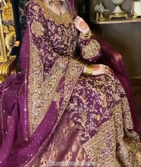 Luxury Purple Dupatta With Dabka, Purple Nikkah Dress, Purple Walima Dress, Purple Dabka Wedding Dress, Purple Bridal Dress Pakistani, Pakistani Bridal Dress, Muslim Wedding Dresses, Walima Dress, Heavy Dresses