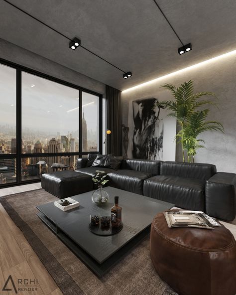 Modern Masculine Living Room, Male Living Room, Masculine Living Rooms, Modern Apartment Living Room, Penthouse Living, Condo Living Room, Dark Living Rooms, Home Decor Ideas Bedroom, Apartment Living Room Design