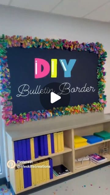 Bulletin Board Ideas For Work Offices Diy, Book Page Bulletin Board Border, Creative Bulletin Boards For Work, Streamer Bulletin Board Border, Diy Bulletin Board Border Tissue Paper, Border Ideas For Bulletin Boards Schools, Panama Bulletin Board, Cute Bulliten Boards For School, Bulletin Board Trim Ideas Diy