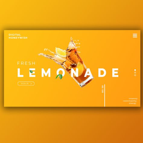 Smoothie Advertisement Design, Juice Website Design, Juice Banner Design, Adobe Xd Design Website, Website Banner Ideas, Juice Website, Adobe Xd Design, Banner Website Design, Lemonade Design