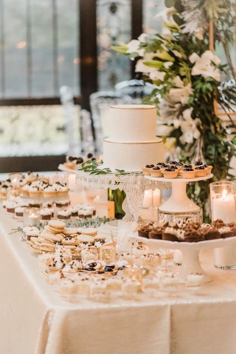 Photography: Simply Korsun #Wedding #Bride #Groom #Weddingcake #WinterWedding #Reception Wedding Reception Dessert Table, Wedding Table Decorations Elegant, Pastel Rectangular, Wedding Dessert Table Decor, Sweets Table Wedding, Wedding Food Display, Wedding Cake Dessert Table, Dessert Display Wedding, Sweets Bar