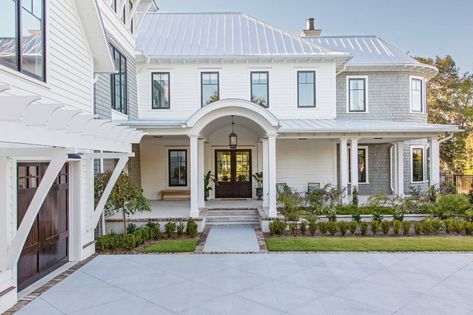 Arched Portico, Charleston Homes Exterior, Herlong Architects, Coastal Homes Exteriors, Charleston Beach House, Coastal Home Exterior, Charleston Beaches, Lowcountry Style, Coastal Exterior