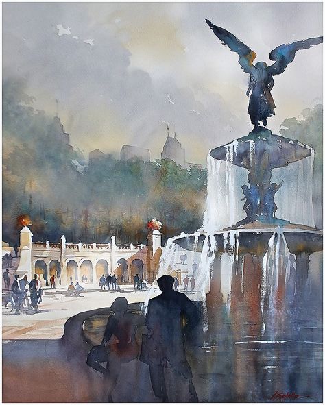 Thomas W. Schaller... | Kai Fine Art Thomas W Schaller, Thomas Schaller, Art Thomas, Watercolor City, Watercolor Architecture, Outdoor Fountain, Watercolor Sketchbook, Watercolor Sketch, Watercolor Inspiration